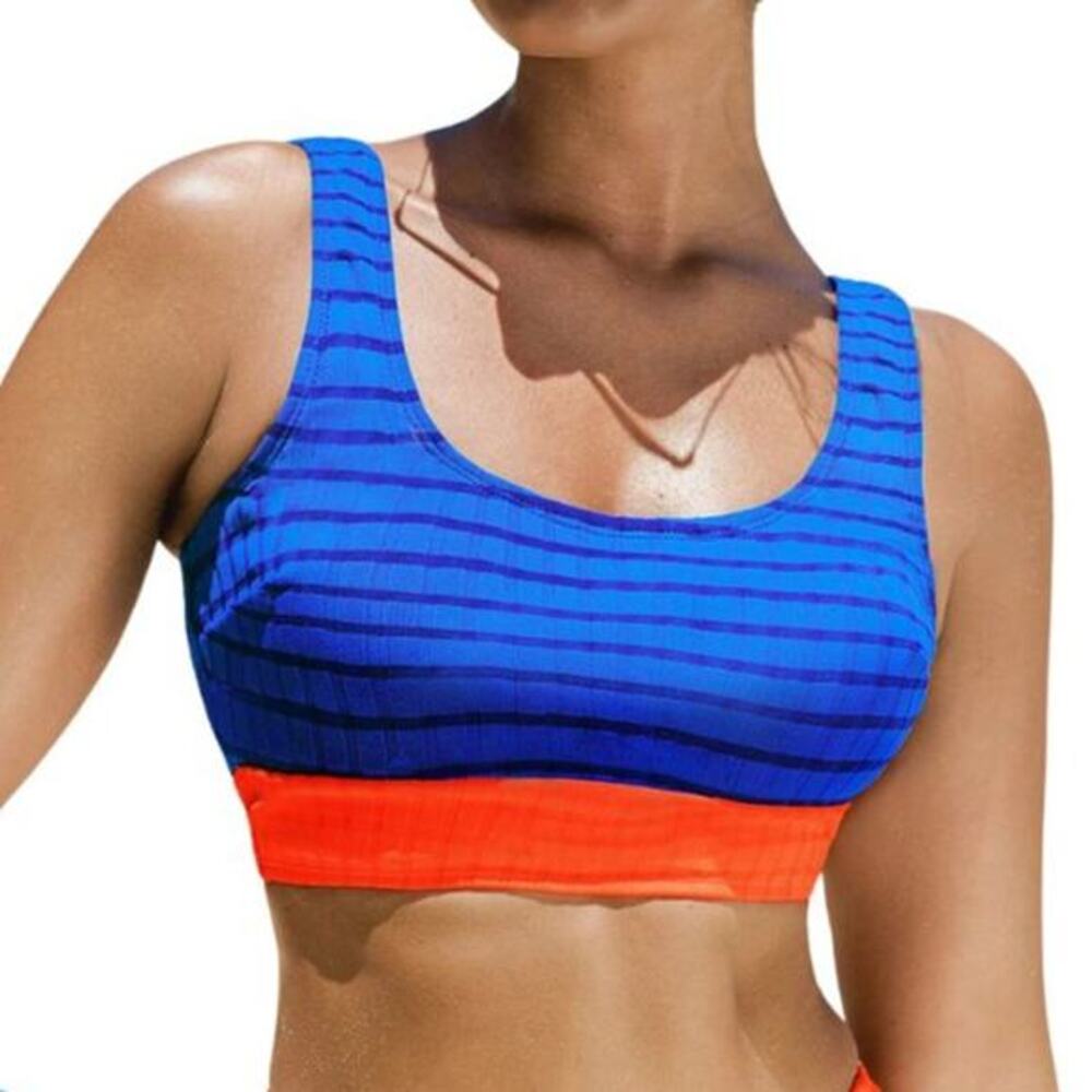 Cupshe Women's Blue & Orange Textured Low Back Bikini Top Size Large